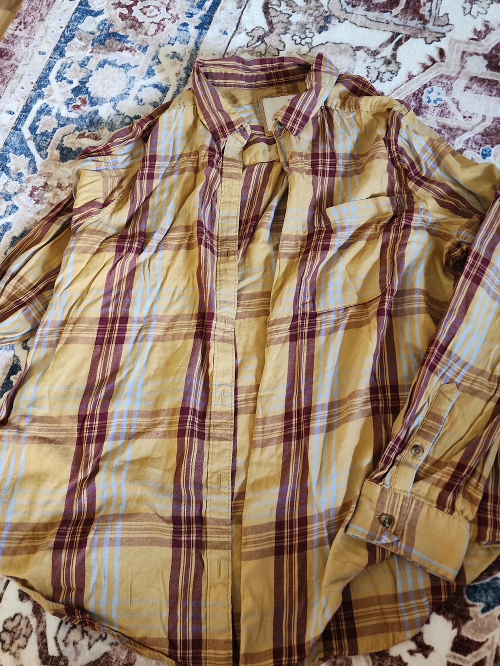 SO Women's Mustard and Burgundy Plaid Button-Down Shirt